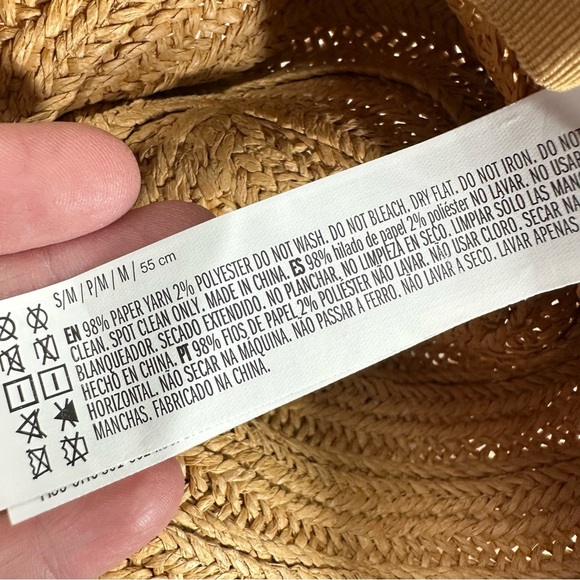 Summer Wide Brim Sun Beach Hat Paper yarn/Polyester Tan with Black Woven Detail - Picture 5 of 6